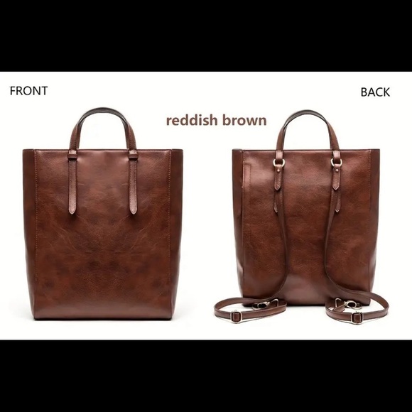 Blue - Vegan Leather Convertible Backpack - Picture 3 of 7